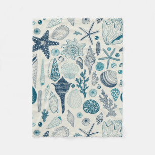 Sea shells on  off white fleece blanket