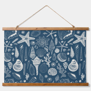 Sea shells on off white hanging tapestry