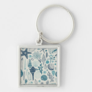Sea shells on  off white keychain