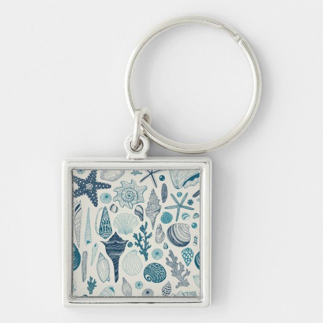 Sea shells on  off white keychain (Front)