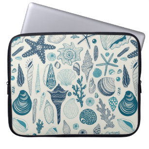 Sea shells on off white laptop sleeve