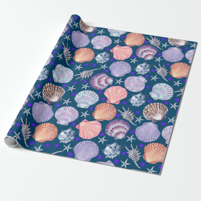 Sea Shells Scallop abstract pattern Wrapping Paper (Unrolled)