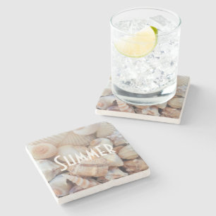 Sea Shells, Summer Beach Exotic Tropical Romantic Stone Coaster