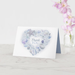 Sea shells watercolor blue inside photo thank you card