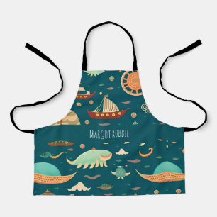 Sea Ships and Whales Retro Pattern Apron