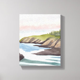 Sea Shore Coastal Watercolor Painting Canvas Print