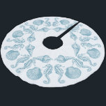 Sea Side Beach Merry Christmas Brushed Polyester Tree Skirt<br><div class="desc">Complete your seaside or beach holiday scene with your own custom tree skirt.  Ocean themed design features sea horses and shells in an attractive pattern.  Change the background colour to fit your own colour theme.</div>
