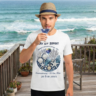 Sea Sip Repeat Beach Cottage Cocktail Shell Corals T-Shirt