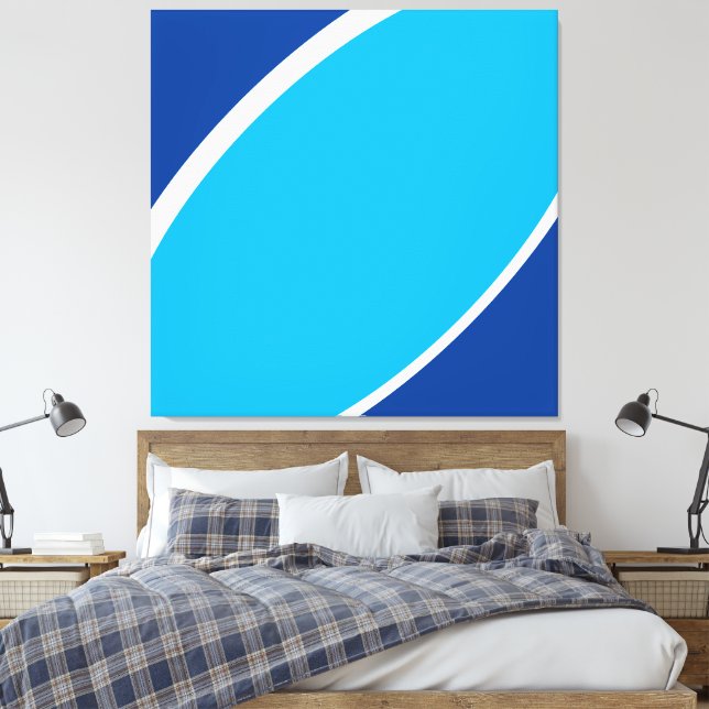 Sea Sky. Abstract Two Tone Blue White Bold Curves Canvas Print (Insitu(Bedroom))