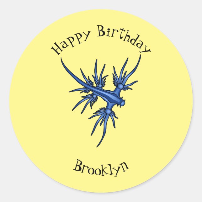 Sea slug blue dragon illustration classic round sticker (Front)