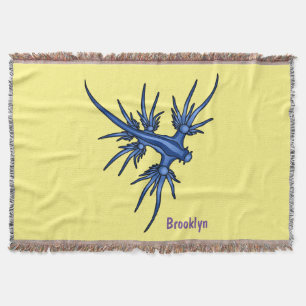 Sea slug blue dragon illustration throw blanket