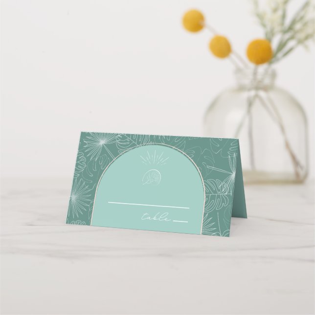 Sea Snail Aqua Beach Wedding Place Card (Front)