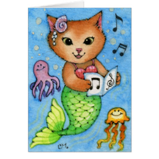 Sea Songs - Cute Little Mermaid Cat Card