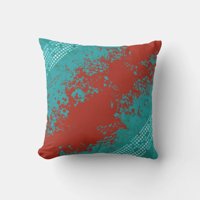 Sea spray aqua brown red pillow (Front)