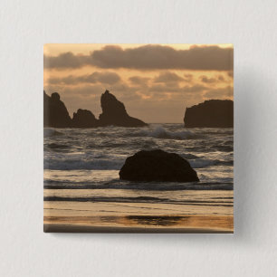 Sea stacks on the beach at Bandon, Oregon 2 Inch Square Button