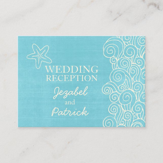 Sea star swirls blue cream wedding enclosure card (Front)