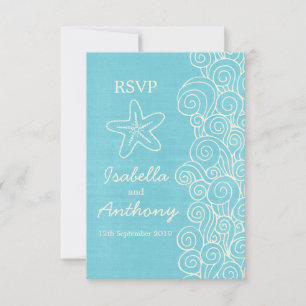 Sea star & swirls blue & cream wedding RSVP
