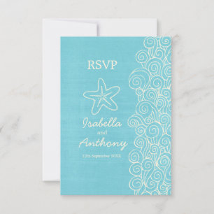 Sea star & swirls blue & cream wedding RSVP Card
