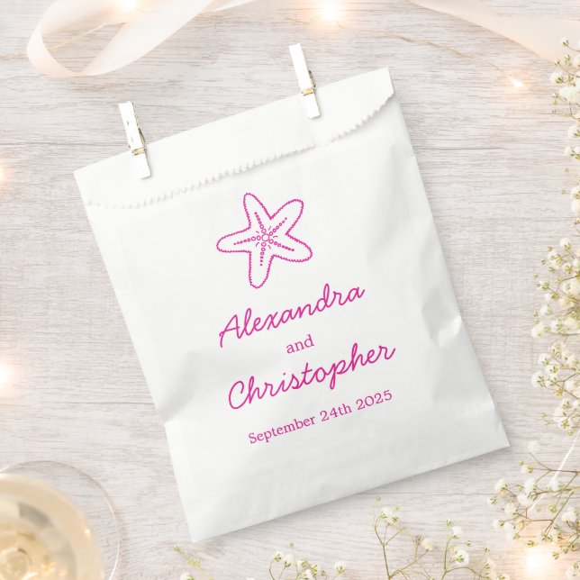 Sea star & swirls pink & white favour bags (Clipped)