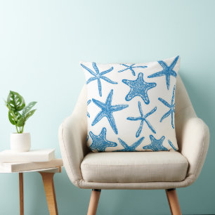 Sea stars in blue throw pillow