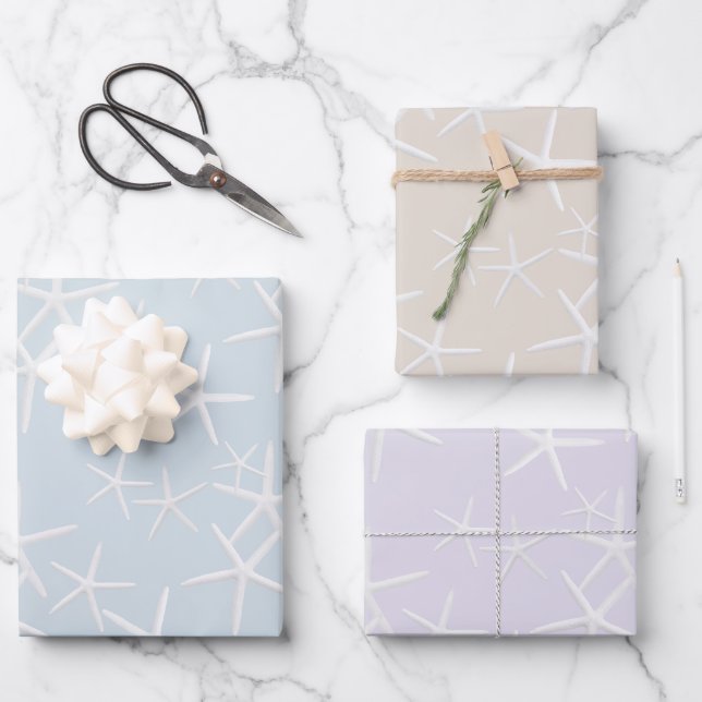 Sea Stars Pattern Pale Colours Wrapping Paper (Front)