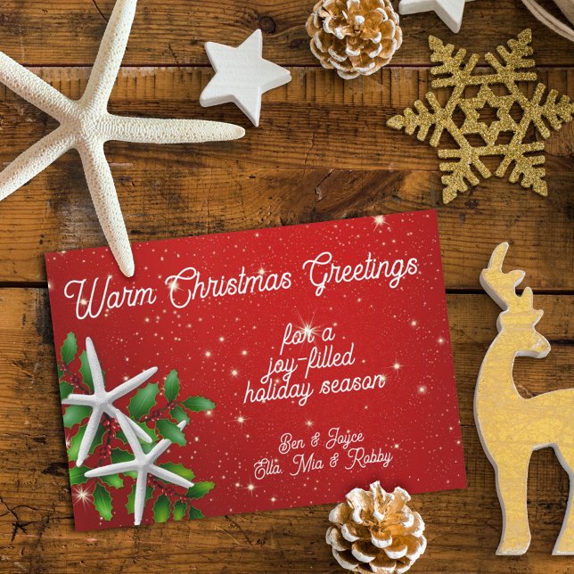 Sea Stars Red Warm Christmas Greetings Holiday Card (Creator Uploaded)