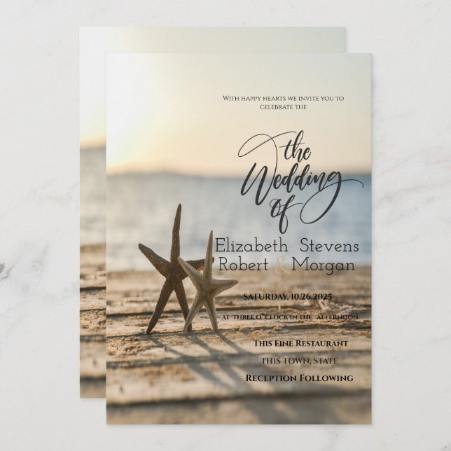 Sea stars Sand Beach  Wedding Invitation (Front/Back)
