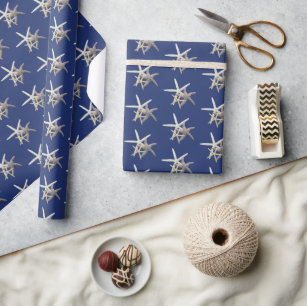 Sea Stars Sand Dollars Navy Blue Wrapping Paper