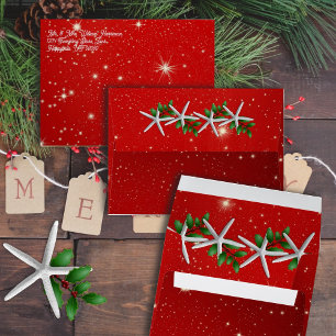 Sea Stars Twinkling Red Christmas Enveloppes