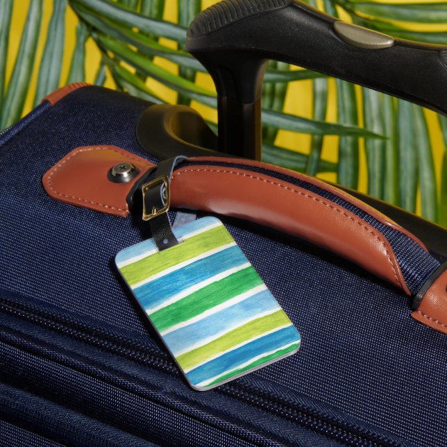Sea Stripes: Blue and Green Luggage Tag (Front Insitu 1)