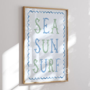 Sea Sun Surf Nursery Blue Wall Art Poster