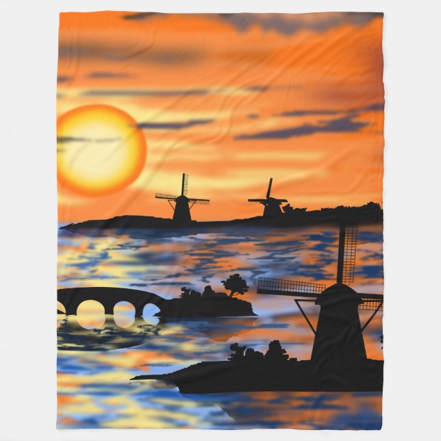 Sea Sunrise Fleece Blanket Netherlands Lanscape (Front)