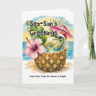 Sea-Sun's Greetings Seahorse Tropical Christmas Holiday Card