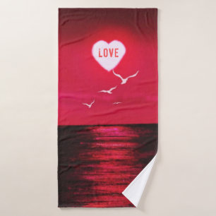 Sea Sunset Bath Towel Romantic Love Design