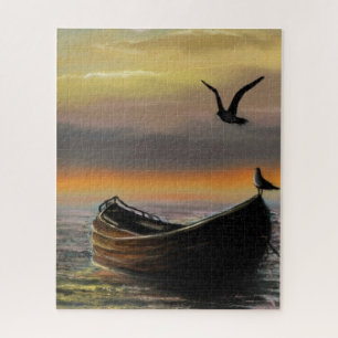 Sea Sunset Boat and Seagull Puzzle Gift