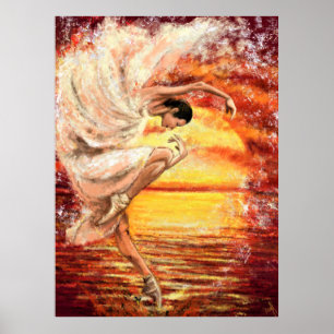 Sea Sunset Dancing Lady - Original Painting Art Poster