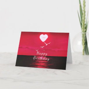 Sea Sunset Heart Love Romantic Birthday Card