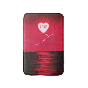 Sea Sunset Heart Love Text Bath Mat