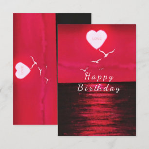 Sea Sunset Heart Sun avec texte Love Carte Anniver