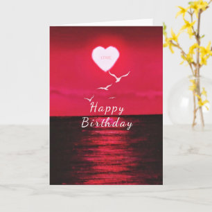Sea Sunset Love Heart Romantic Birthday Card