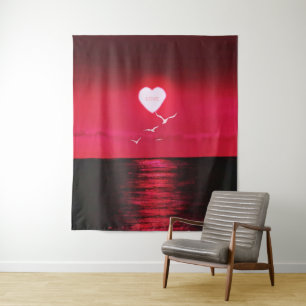 Sea Sunset Tapestry Love Romantic Heart Sun