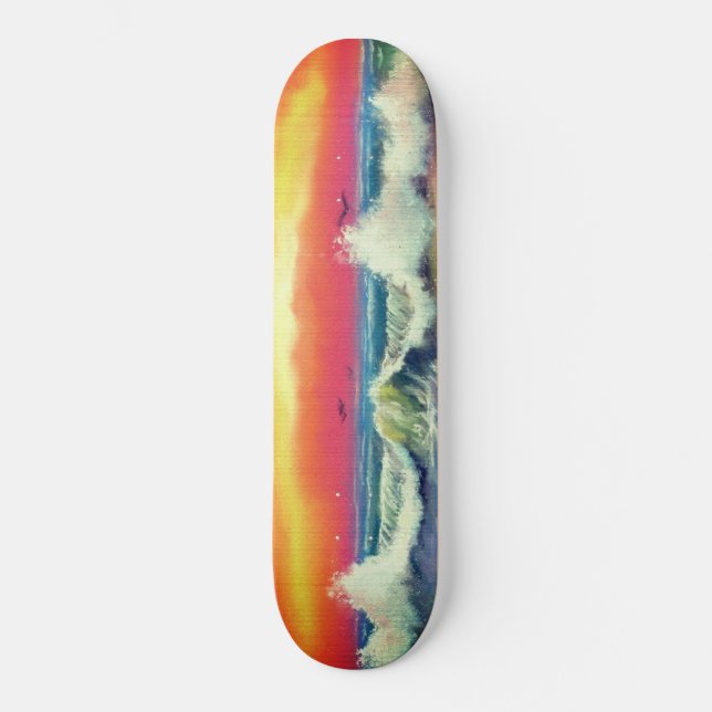 Sea Sunset Waves Skateboard - Painting (Front)