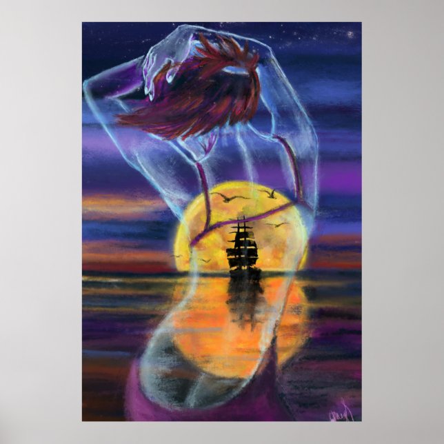 Sea Sunset Woman Poster (Front)