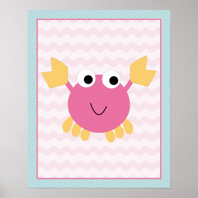 Sea Sweeties Girl Sealife Crabe Rose Art Poster (Devant)
