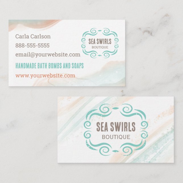 Sea Swirl Beach Watercolour Business Card (Front/Back)