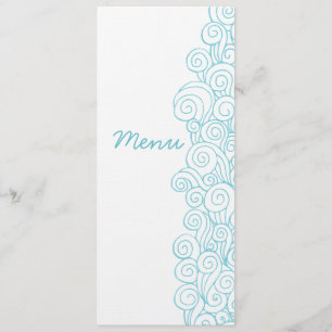 Sea swirls beach blue white wedding menu
