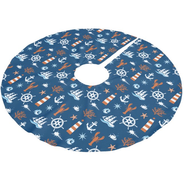 Sea Theme Pattern 1 Brushed Polyester Tree Skirt (Angled)