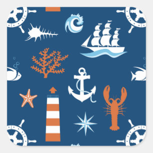 Sea Theme Pattern 1 Square Sticker