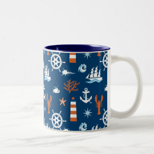 Sea Theme Pattern 1 Two-Tone Coffee Mug