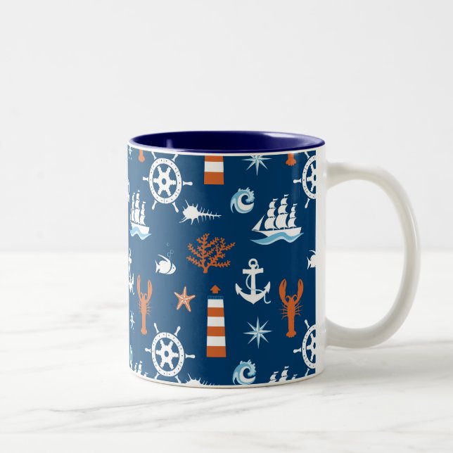 Sea Theme Pattern 1 Two-Tone Coffee Mug (Right)